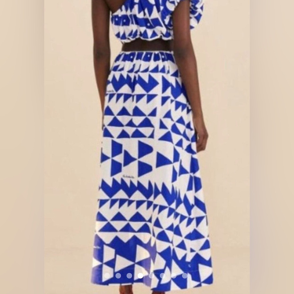 Farm Rio Blue Tiles One Shoulder Maxi Dress J Lo Miami Resort Luxe - Picture 10 of 14
